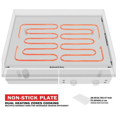 EGGKITPO Commercial Electric Griddle 29 Inch Large Countertop Griddle Non-Stick Flat Top Grill Stainless Steel Teppanyaki Griddle with Adjustable Temperature 90℉-575℉ for Restaurant Use 240V 3500W