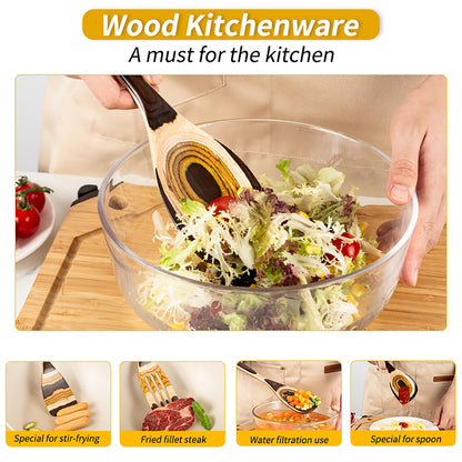 Gudamaye 7-Piece Brown Pakkawood Utensils Set – Sturdy, Eco-Friendly, Wooden Spoons for cooking, Wooden Utensil for cooking, Wooden Kitchen Tool, Home & Kitchen Gifts for Men and Women