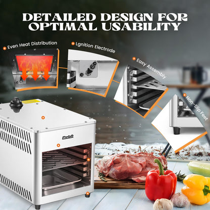 Newhai 1400℉ Propane Steak Broiler Gas Steak Grill for Carnivores Portable Propane Steak Smoker Broiler Stainless Steel Quick Cooking for Outdoor Picnic Beef Chicken Vegetables
