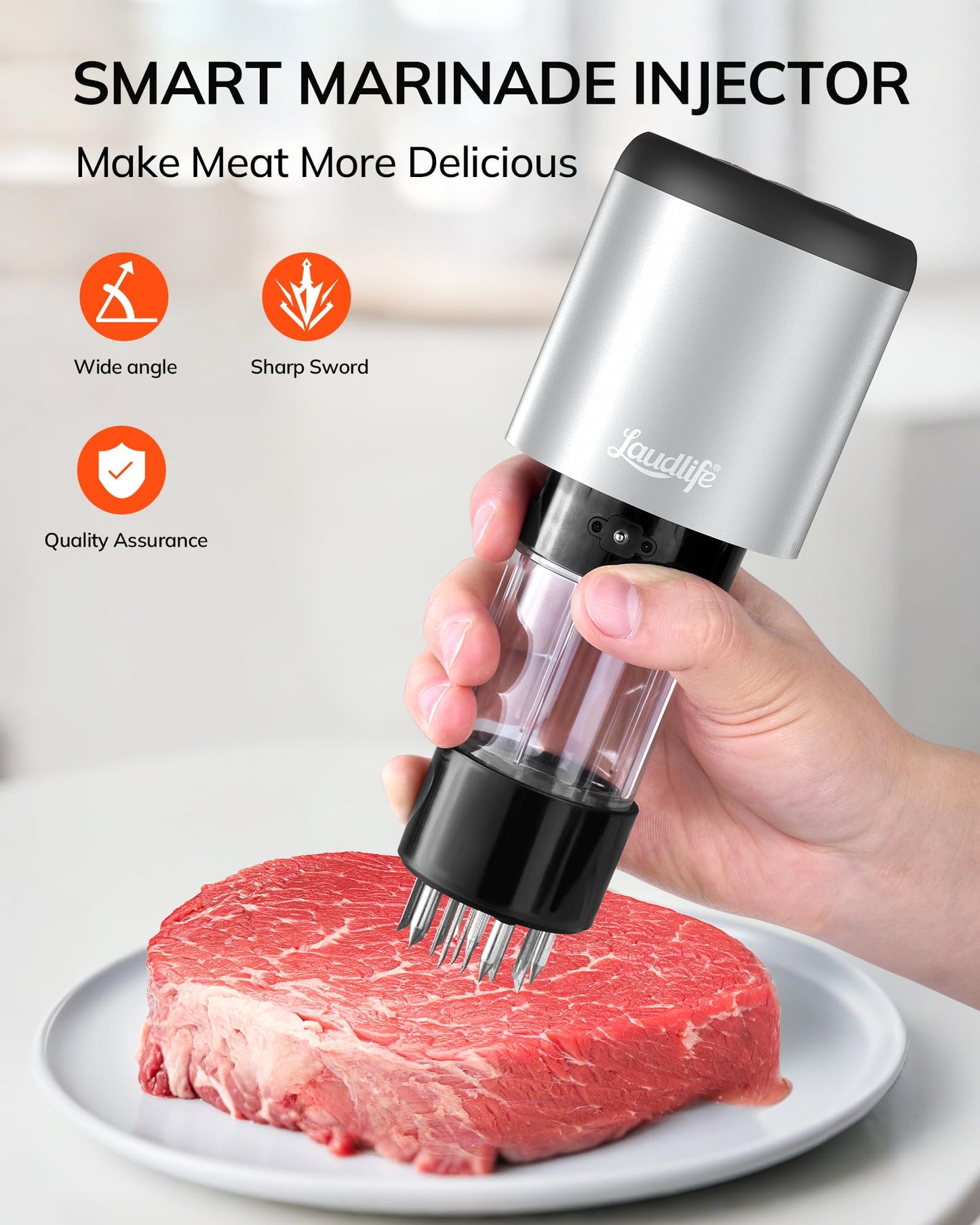 Smart Marinade Injector, 2-in-1 Meat Tenderizer With Flavor Syringe, 20 Stainless steel Blades For BBQ Steak Beef Turkey Brisket Pork Kitchen Cooking