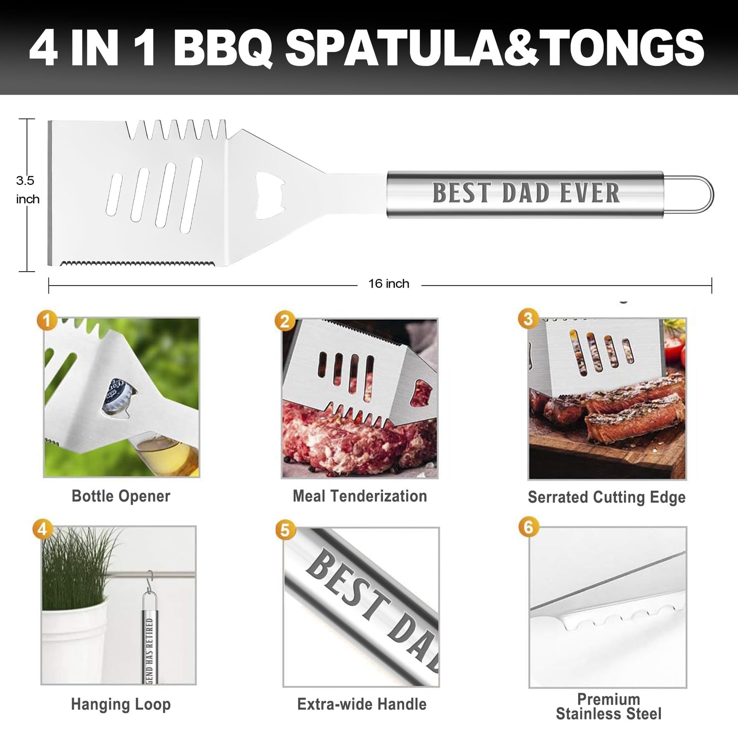 Fathers Day Dad Gifts from Daughter, Grilling Accessories, Heavy Duty Stainless Steel Grill Set BBQ Grill Tools for Outdoor Grill with Aluminum Case, Camping Grill Utensils Set Ideal Grilling Gifts