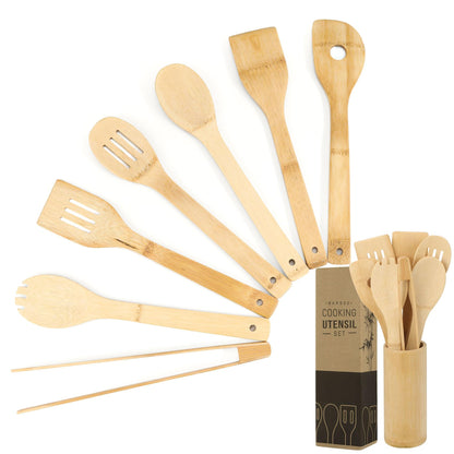 Bamboo Wooden Spoons for Cooking 8Pcs, Wooden Cooking Utensils Sets, Wooden Kitchen Bamboo Utensil Set, Spatula for Cooking, Wood Spatula, Wood Utensils kitchen essentials