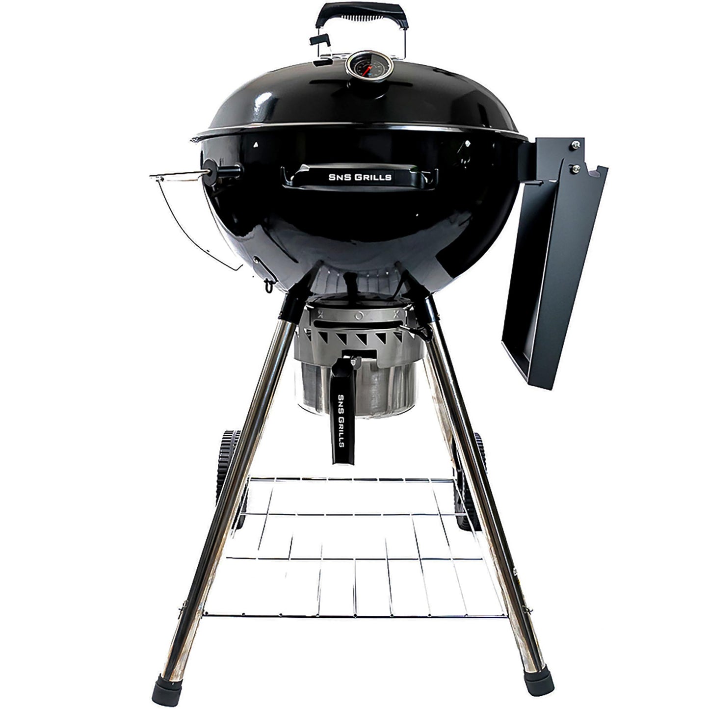 SnS Grills Original Kettle Charcoal Grill with Patented Slow 'N Sear Deluxe Insert and EasySpin Grate for Two-Zone Cooking, Low ‘N Slow Smoking and BBQing - Black 22-Inch