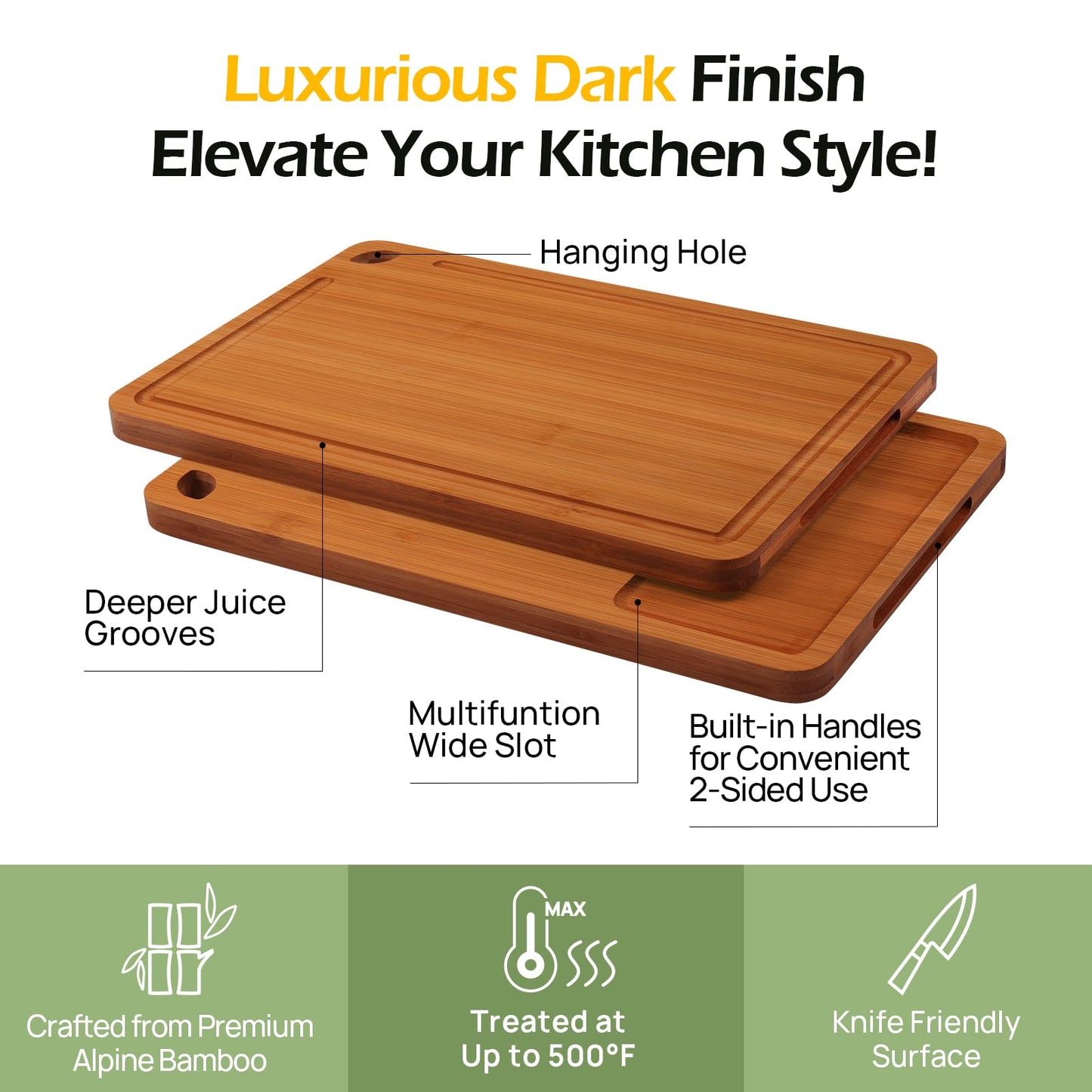 Keechee Bamboo Cutting Board, Durable Wood Cutting Boards for Kitchen with Deep Juice Grooves & Built-in Handles, Ideal Charcuterie & Chopping for Meat, Vegetables and Fruits Ideal Kitchen Gifts