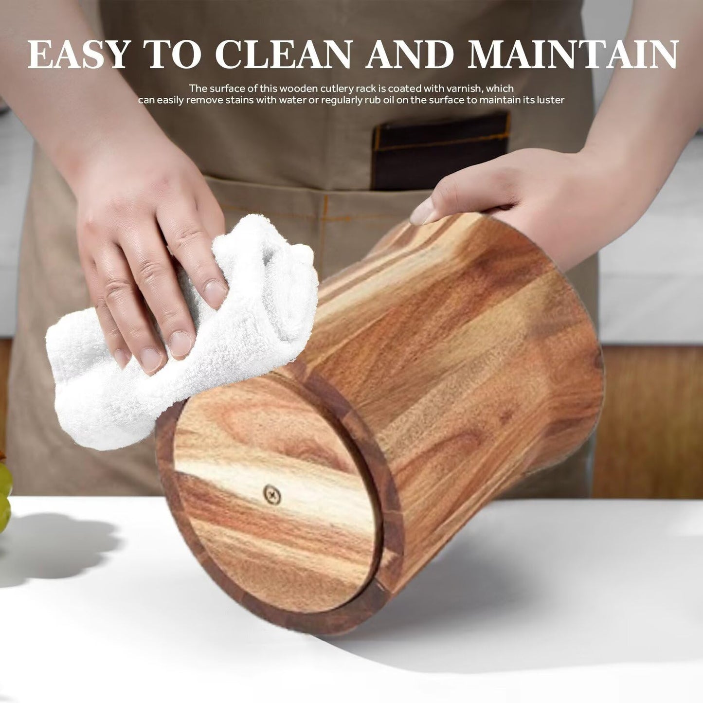 Wcatea 360° with Rotating Extra Large Cooking Utensil Holder,Wood Utensil Holder, 7.6" Kitchen Holder for Countertop Farmhouse Decor