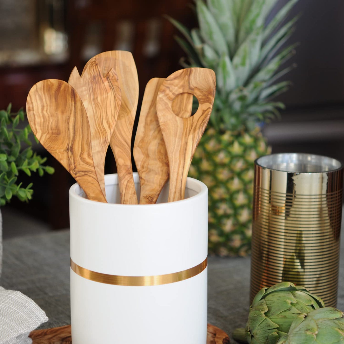 BeldiNest Handmade Olive Wood Utensil Set (Five Utensils)