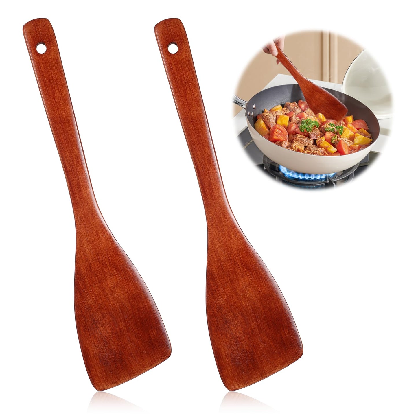 2 Pcs Wooden Spatula Wood Utensils Set for Cooking 13in Natural Wooden Spatula for Cooking Long Handle Wood Spatula Kitchen Spatula for Non-Stick Cookware