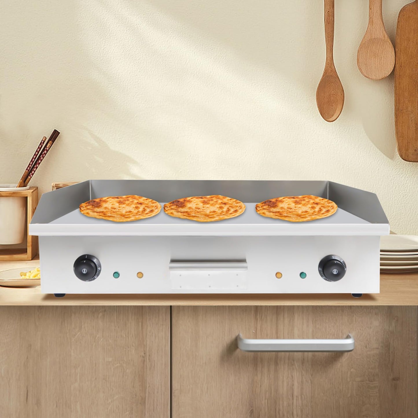 3000W Commercial Electric Countertop Griddle, 28"Cooktop Flat Top Grill Hot Plate,Iron Flat Top Stove Grill Dual Control Temperature 122°F-572°F Teppanyaki Machine Electric Grills Cooking