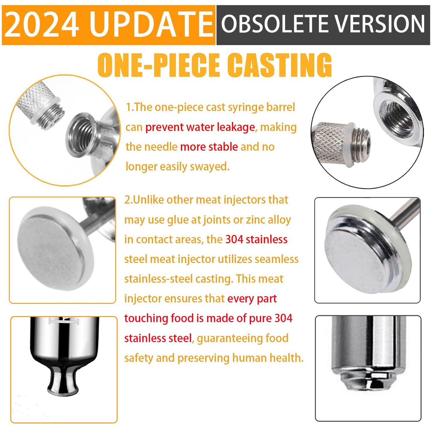 RIDGEPOLE Meat Injector, Marinade Injector with 3 Marinade Needles,Seasoning Injector, Turkey Injector Syringe，2-OZ Large Capacity, All Stainless Steel 2024 UPDATE