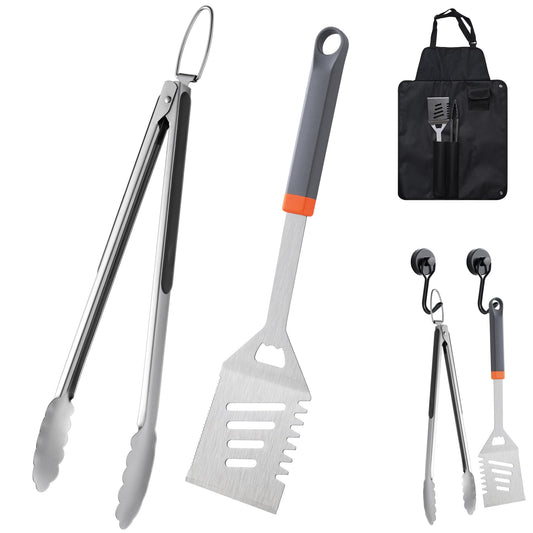 5-Piece Grill Set, BBQ Grilling Accessories with Extra Long Tongs & Spatula for Outdoor Grill, Grilling Utensils Set with Hooks & Storage Apron, Portable BBQ Tools, Gifts for Men Dad