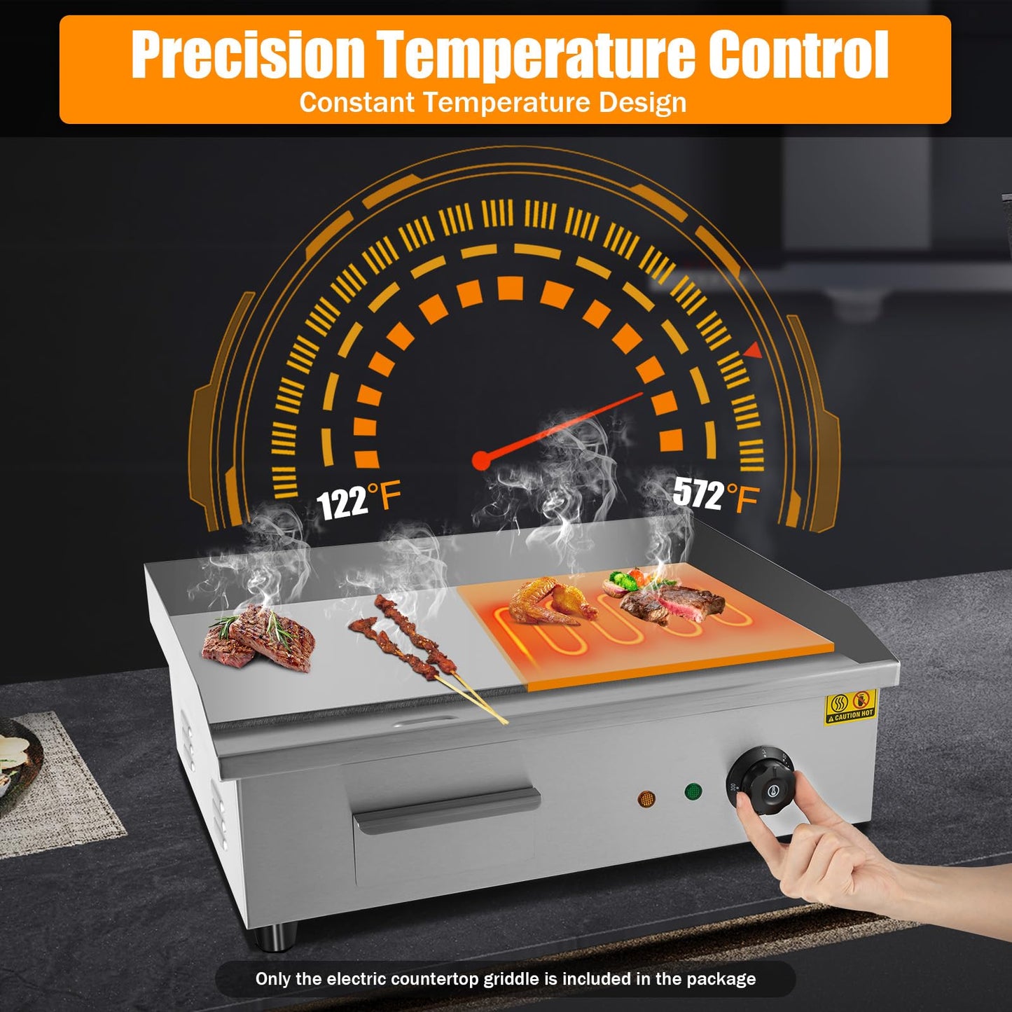 Commercial Electric Griddle, 22", 3000W Countertop Flat Top Griddle, Stainless Steel Teppanyaki Grill, 122-572℉ Adjustable Temp Control - Indoor Outdoor Cooking Plates for Pancake Barbecue