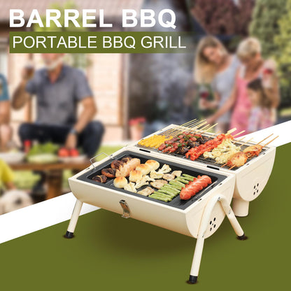 Barrel Grill - Portable Camping BBQ Smoker Grill | Lightweight Ventilated Barrel Style Barbecue for Outdoor Cooking on Porch, Balcony, Backyard, Patio, Home Garden, and Picnic Events