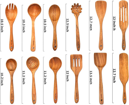 12Pcs Wooden Utensils for Cooking Kitchen Utensils Wooden Spatulas