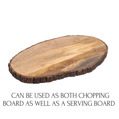 GoCraft Oval Wooden Cutting Board with Tree Bark Rim | Mango Wood Live Edge Chopping, Prep, Serve Board | Charcuterie Platter - 17" x 10"