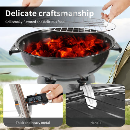 gzcmxh Charcoal Grill - 18inch Outdoor Charcoal BBQ Grill with handle and wheels - Balck Kettle Grill for outdoor, backyard, picnics, party parties