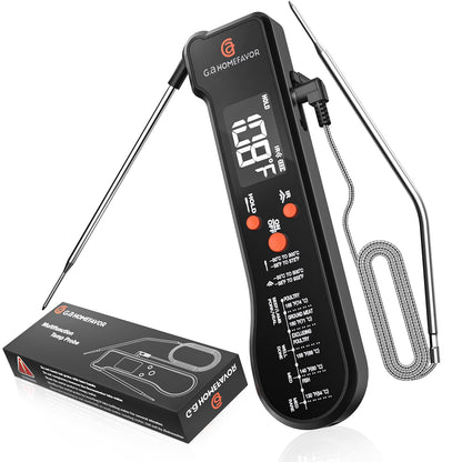 G.a HOMEFAVOR 3-in-1 Digital Meat Thermometer for Kitchen Cooking - Wired Probe, Instant Read Temperature with Infrared Thermometry for Pizza Making, BBQ, Air Fryer, Deep Fry, Roasting