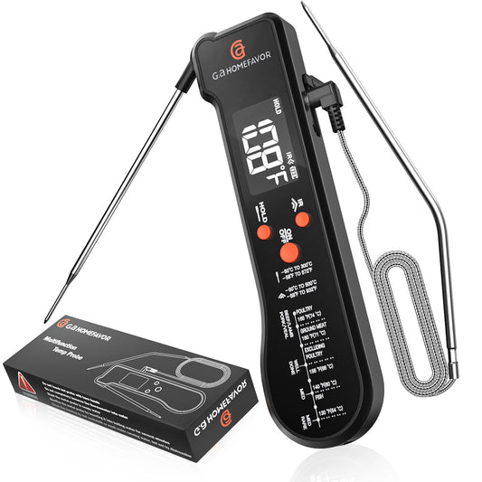 G.a HOMEFAVOR 3-in-1 Digital Meat Thermometer for Kitchen Cooking - Wired Probe, Instant Read Temperature with Infrared Thermometry for Pizza Making, BBQ, Air Fryer, Deep Fry, Roasting