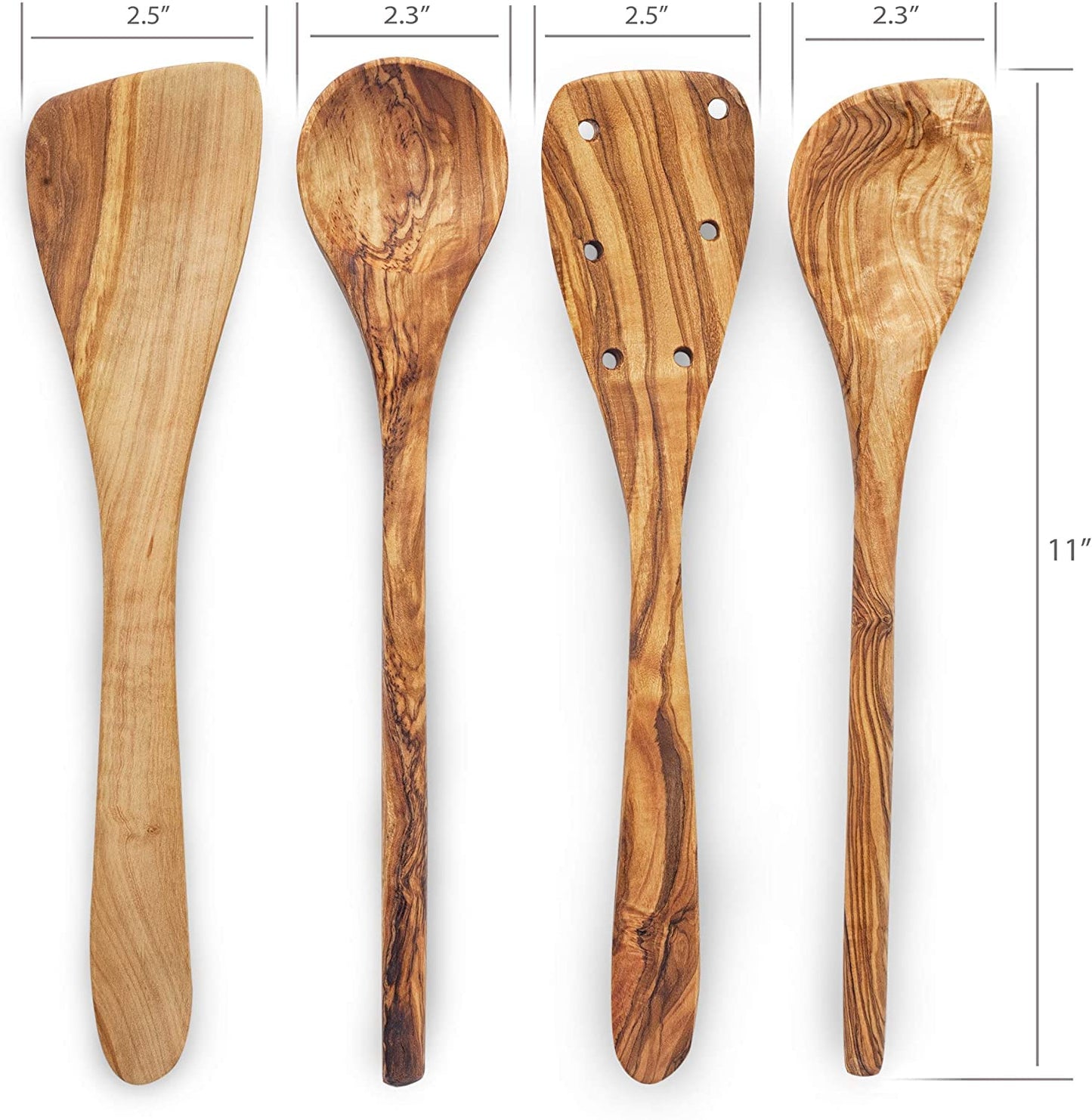 Forest Decor Olive Wood Utensils Set for Cooking - 4pcs Non-stick Handcrafted Wooden Spatulas for Cookware - Non Scratch Natural Premium Wood Spoons - Kitchen Tools & Accessory for Serving