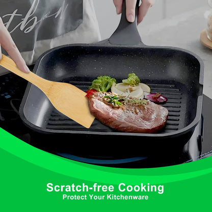 DEBETOOL Bamboo Cooking Utensil Set - Natural Bamboo Wooden Spoons for Cooking, 7piece Kitchen Non-Stick Wooden Spatula Spoons with Utensil Holder for Daily Use