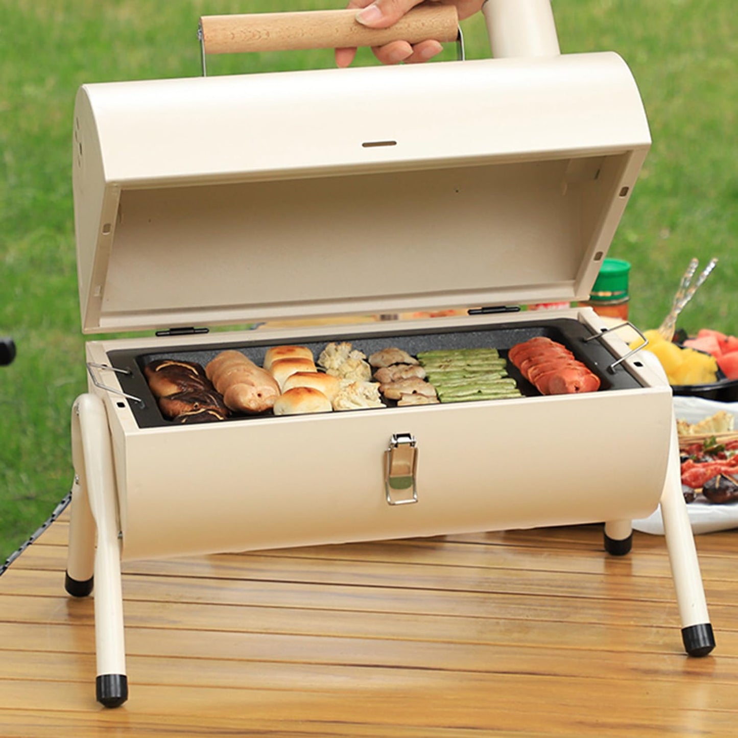 Barrel Grill - Portable Camping BBQ Smoker Grill | Lightweight Ventilated Barrel Style Barbecue for Outdoor Cooking on Porch, Balcony, Backyard, Patio, Home Garden, and Picnic Events