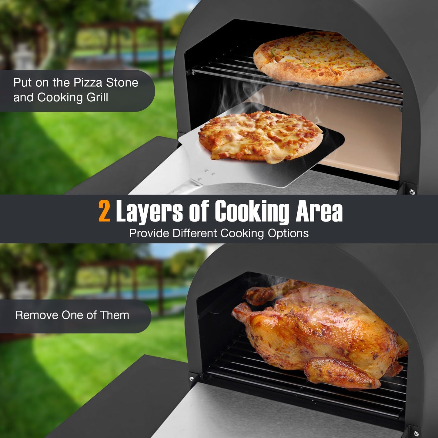 Giantex Pizza Oven Wood Fired - 2-Layer Outdoor Pizza Oven with Side Tables, Bottom Storage Cabinet, Pizza Stone, Pizza Peel, Cooking Grid, Cover, Pizza Maker for Outside Backyard Party Camping