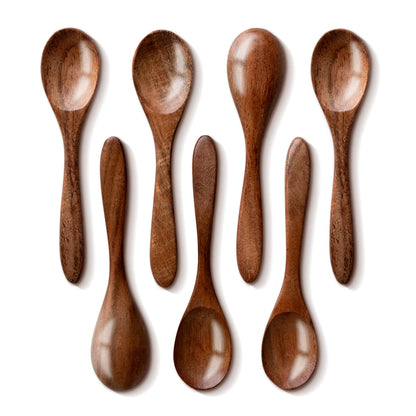 INANOSA 7 PCS Small Wooden Spoons, 5.75 Inch Acacia Wood Honey Spoons for Tea & Coffee, Mini Wood Teaspoons for Stirring, Tiny Wooden Spoons for Spices, Natural Table Spoons for Kitchen & Dining
