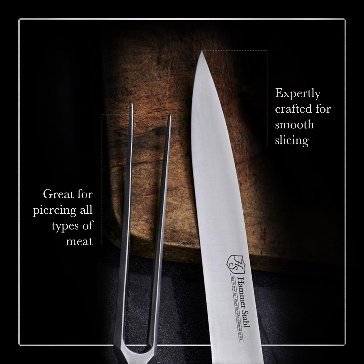 German Forged High Carbon Stainless Steel Carving Knife and Fork Set | Professional Meat Carving Set with Ergonomic Pakkawood Handle