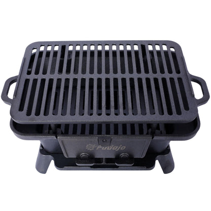 16" Rectangular Cast Iron Hibachi Grill, Portable Charcoal Grill With Vent Removable Grate, Yakitori Grills for Outdoor Camping Cooking, Enameled (Rectangular)