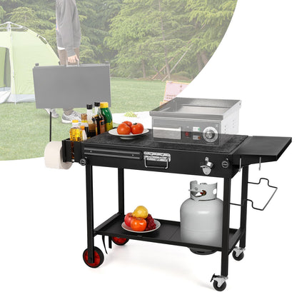 IRONWALLS Outdoor Grill Table Cart, 31"L x 17" W Folding Grilling Cart with Wheels, Portable Griddle Stand Pizza Oven Table, Food Prep Table, Wood-fire Grill Stand for Barbecue, Camping