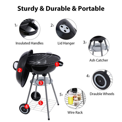 Charcoal Grill 18 inch Barbecue Grill for Outdoor Courtyard Picnic Camping Tailgating BBQ Kettle