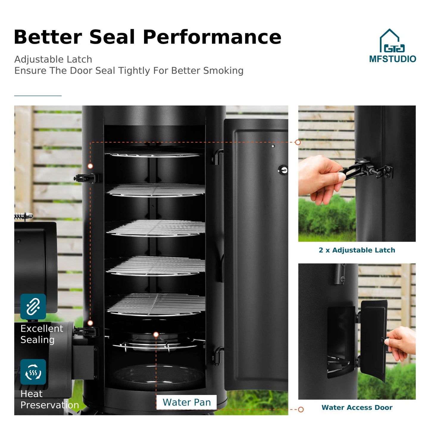 MFSTUDIO Vertical Offset Smoker Charcoal Grill,Extra Large BBQ Barrel Grills and Drum Smoker Combo with hanging racks and 5 removable grates for Smoking,ourdoor barbecue cooking,961 SQ.IN.Area