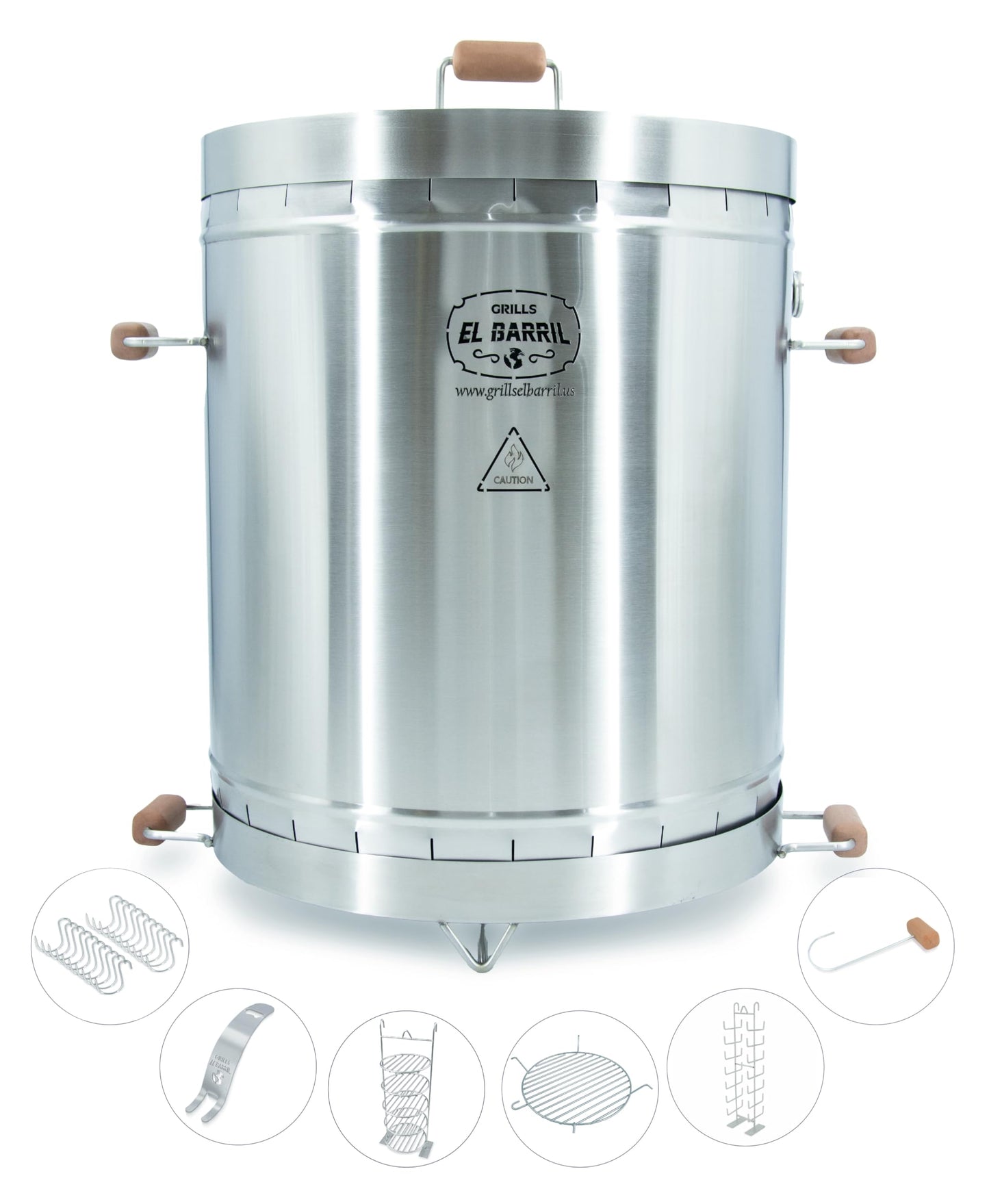 EL BARRIL 60lbs Grill & Smoker Barrel, Stainless Steel Charcoal Smoker Grill – Portable Outdoor Smokers with Even Heat Distribution & Grilling Accessories