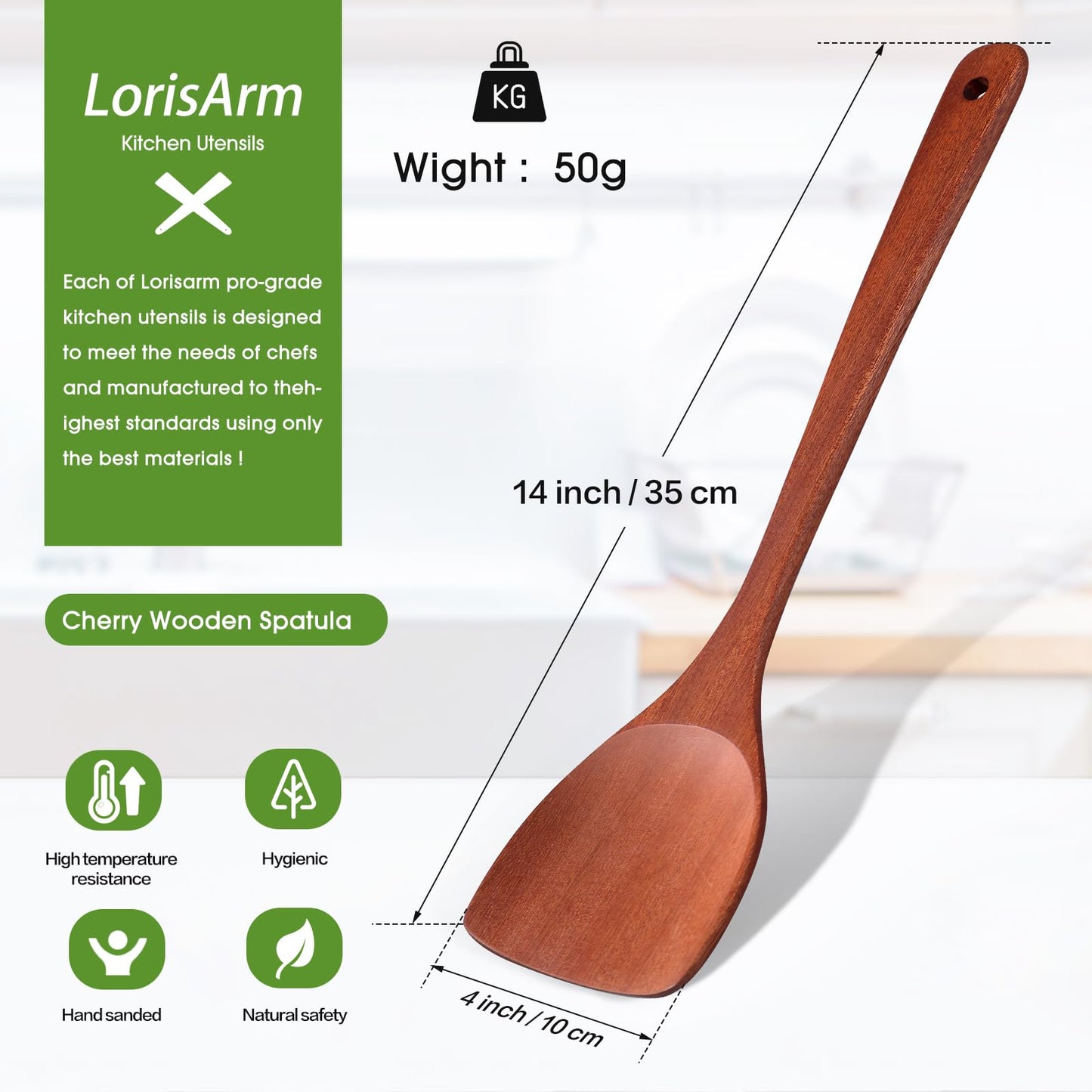 LorisArm 13.5-inch Cherry Wooden Spatula Turner Long Handle, Wood Kitchen Spatula Turner, Egg Scraper, Wood Cooking Utensil, Kitchen Spatulas for Flipping, Serving, Scraping & Turning.