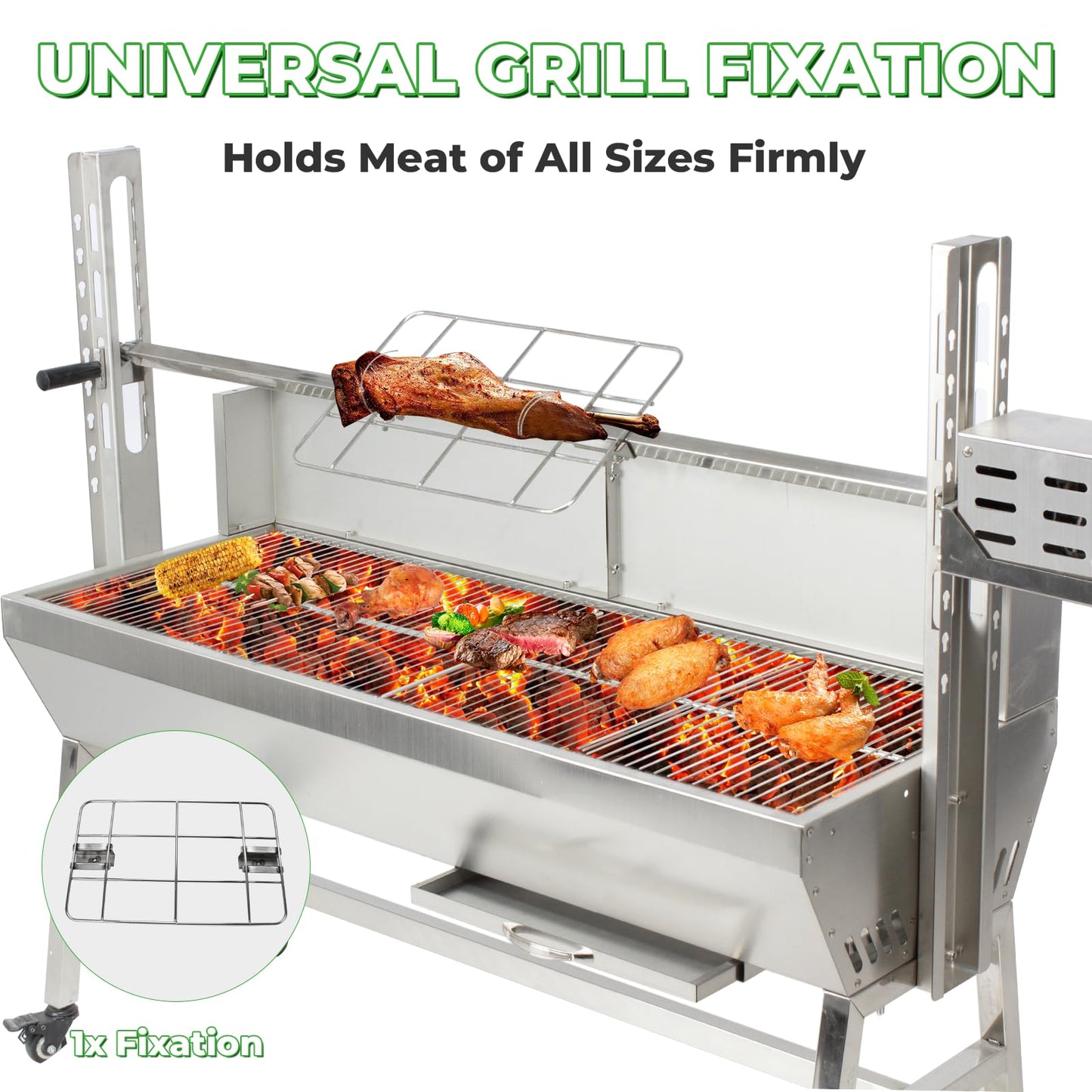 SGOLAN Stainless Steel Rotisserie Grill with Windbreak 35 Inch Pig Roaster, Electric 40W Motor Pig Lamb Rotisserie 132 Lbs Capacity BBQ Rotisserie Grill for Camping, Party (35 Inch)