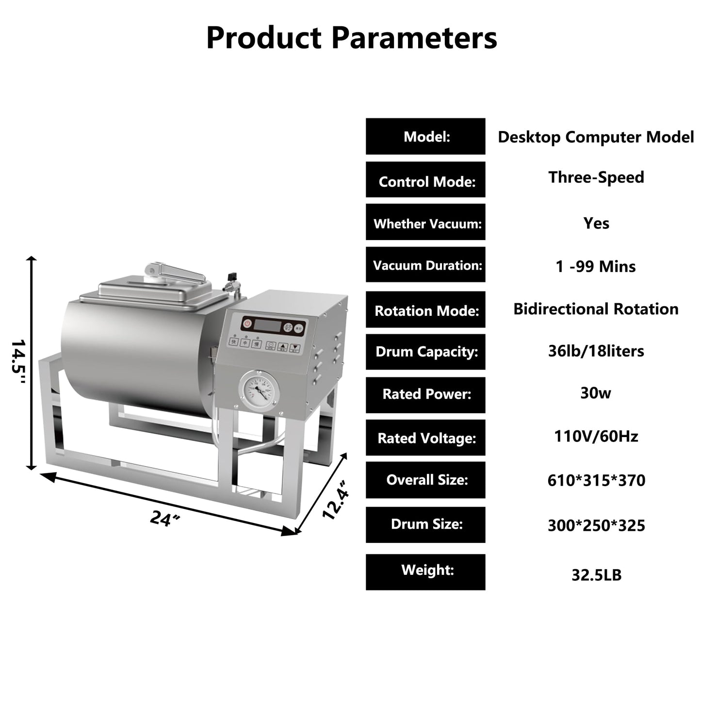 Hakka Meat Tumbler Marinator, Vacuum Curing Machine, Rapid Marination Process, 36lb/18 liters