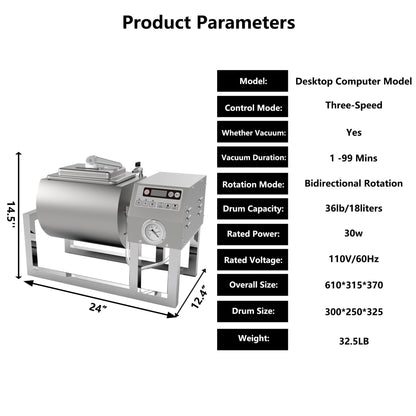 Hakka Meat Tumbler Marinator, Vacuum Curing Machine, Rapid Marination Process, 36lb/18 liters