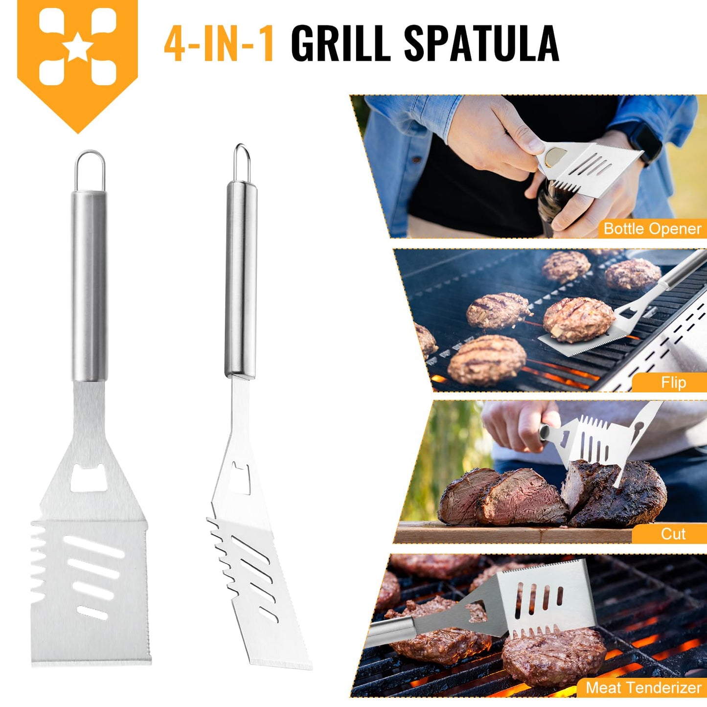 Terlulu 22Pcs Grilling Accessories, BBQ Accessories with Aluminum Case, Stainless Steel Grill Set Tools for Outdoor Camping&Barbecue, Grilling Gifts for Men Dad Fathers Day