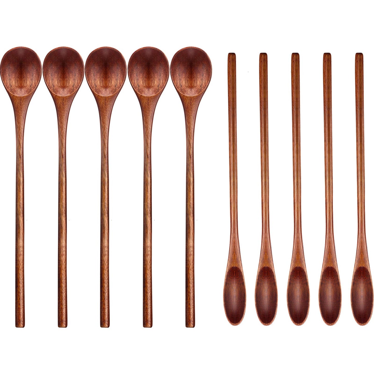 Patelai Wooden Coffee Spoons Long Handle Mixing Wooden Spoon Handmade Stirring Teaspoon for Kitchen Stirring (kusunoki, 10 Pieces)