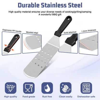 HaSteeL 28Pcs Griddle Accessories Kit, Stainless Steel Flat Top Grill Accessory Tools Set, Metal Spatulas, Scraper Choppers, Melting Domes, Cast Iron Burger Press, for Teppanyaki Tabletop Hibachi BBQ