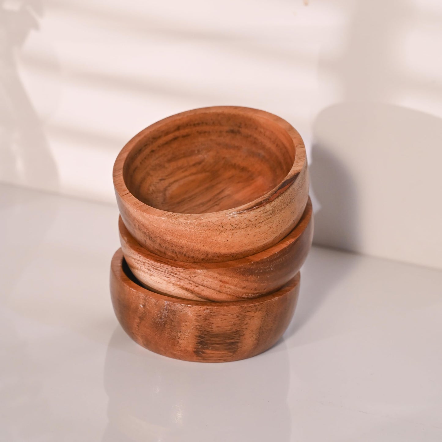 WEBHUSHI Acacia Wood Bowls: Handcrafted, Rustic, 6 Bowls of 3.75-inch, 0.25 liters Capacity Each