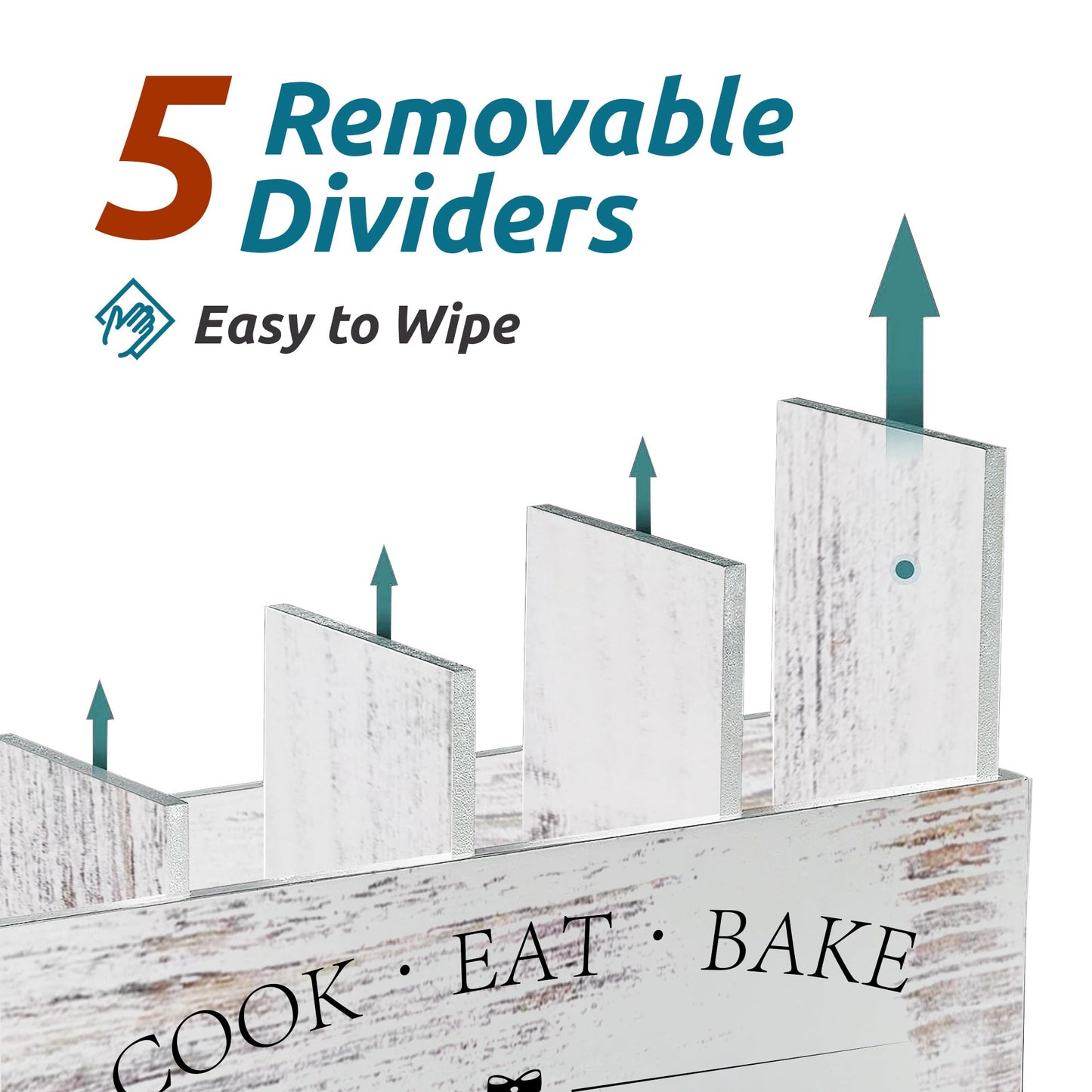 Suli Extra Large Kitchen Utensils Holder with 4 Compartments, Wooden Utensil Organizer for Kitchen Countertop, Farmhouse Decor, Rustic Cooking Utensil - White grain