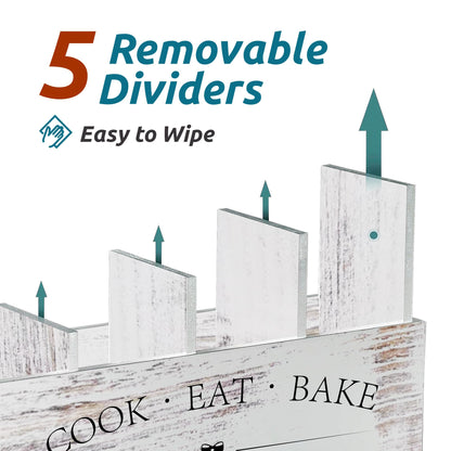 Suli Extra Large Kitchen Utensils Holder with 4 Compartments, Wooden Utensil Organizer for Kitchen Countertop, Farmhouse Decor, Rustic Cooking Utensil - White grain