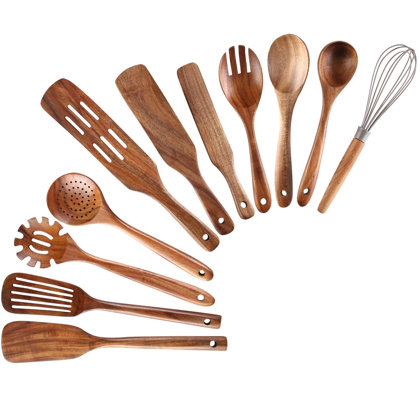 NAYAHOSE Wooden Kitchen Utensils Set, 11 Pcs Teak Wood Cooking Utensils Spoons Spatulas Spurtles Kit Non-stick Natural Kitchen Tools for Cooking