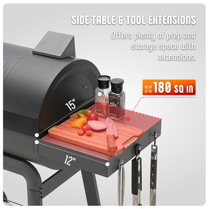 Feasto BBQ Charcoal Grill with Side Table, 30-In Heavy Duty Outdoor BBQ Grill with 664 Sq. In Cooking Area for Outdoor Barbecue in Backyard, Patio and Parties, Black