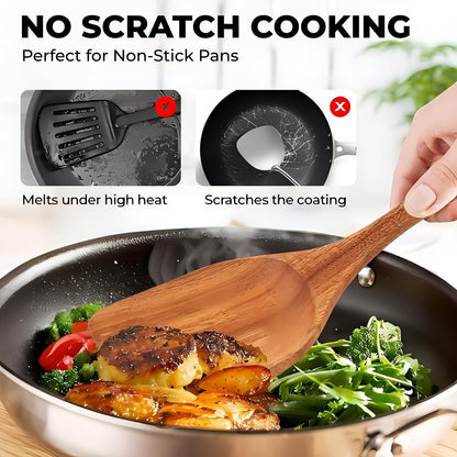 Vensure Wooden Spoons for Cooking 6 Pcs – Wooden Kitchen Utensils Set, Teak Wood Utensil Set – Comfortable Grip Non–Stick Wooden Cooking Utensil – Nonstick Natural and Healthy Kitchen Cookware