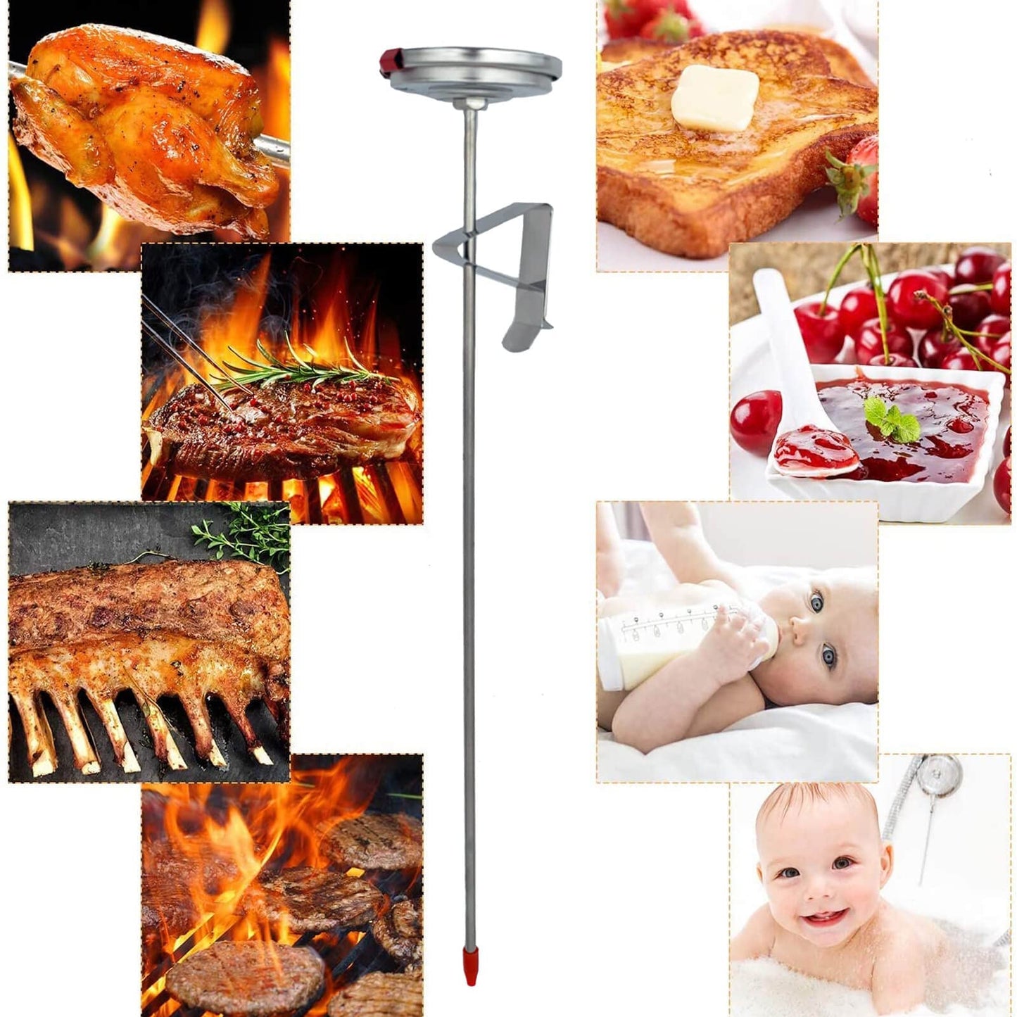 Meat Candy Deep Fry Thermometer - 2" Dial Thermometer 12" Long Stainless Steel Stem Cooking Thermometer for Grill, Turkey, BBQ