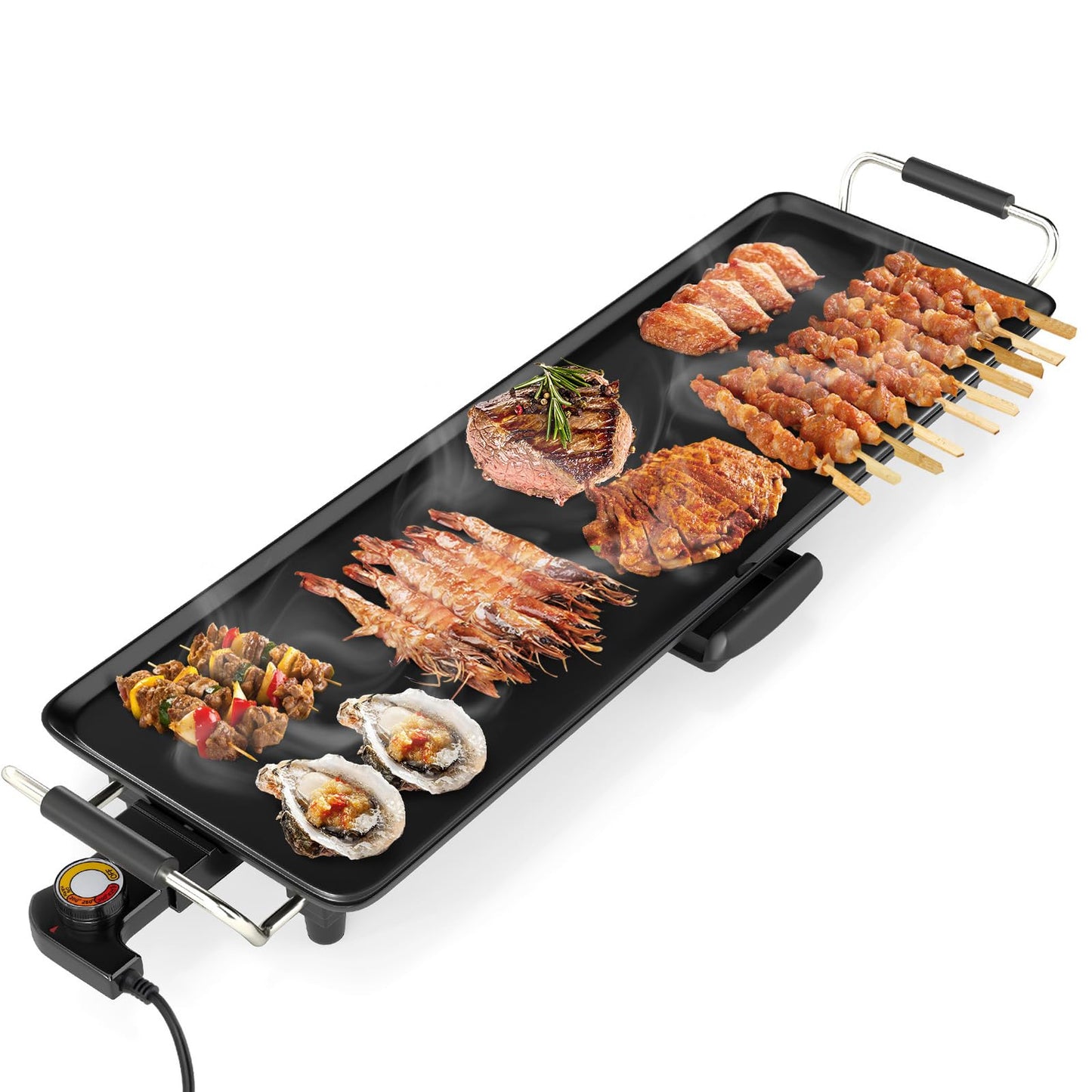 LDAILY Extra Large Nonstick Electric Griddle, Teppanyaki Grill BBQ W/ 4 Adjustable Temperature, Even Heating & Handles, Long Table Top Pancake Griddle Grill for Indoor & Outdoor Party, Camping（27’’）