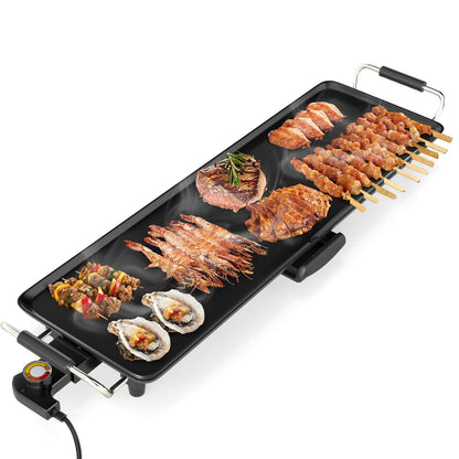 LDAILY Extra Large Nonstick Electric Griddle, Teppanyaki Grill BBQ W/ 4 Adjustable Temperature, Even Heating & Handles, Long Table Top Pancake Griddle Grill for Indoor & Outdoor Party, Camping（27’’）
