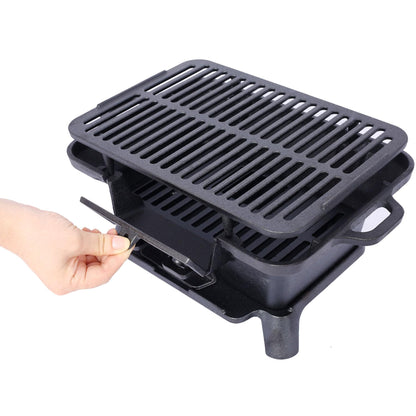 16" Rectangular Cast Iron Hibachi Grill, Portable Charcoal Grill With Vent Removable Grate, Yakitori Grills for Outdoor Camping Cooking, Enameled (Rectangular)