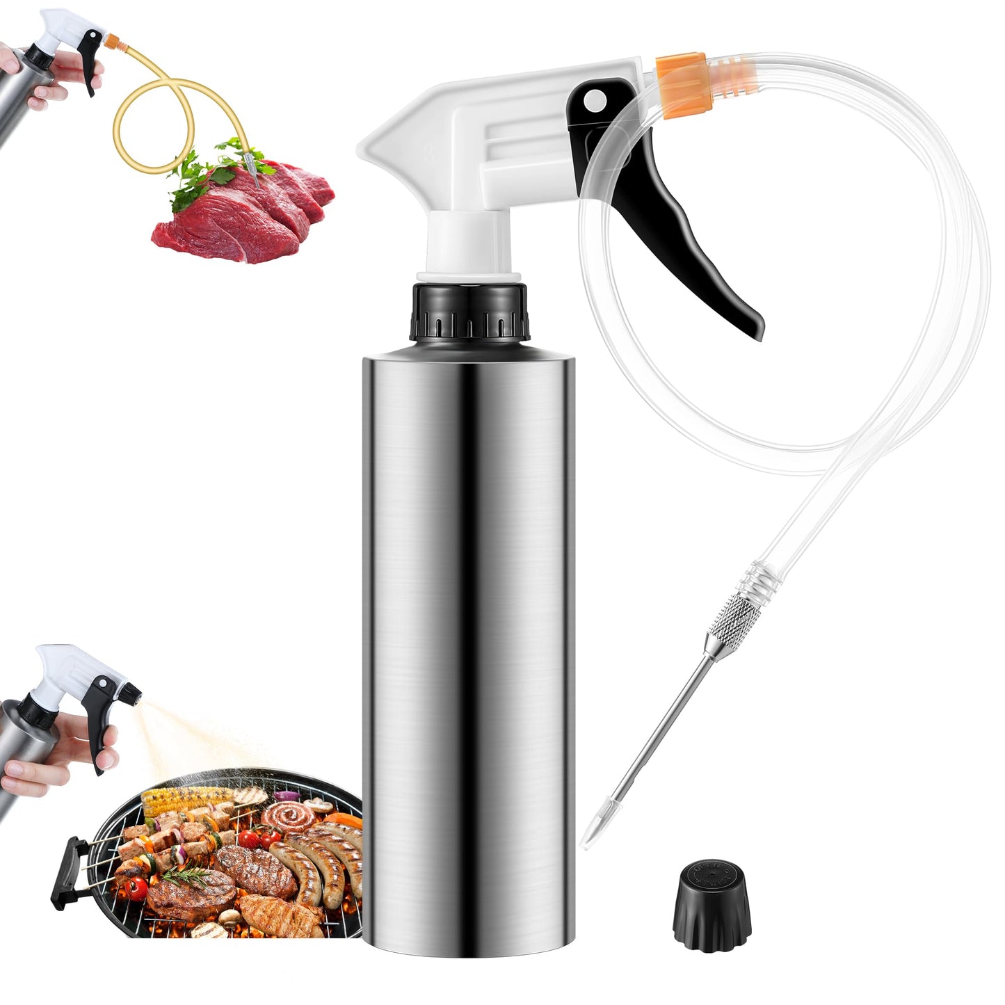 2 in 1 BBQ Spritzer Bottle & Meat Injector, 10oz Leak Proof Food Spray Bottle for Smoker & Grilling, Fine Mist & Adjustable Nozzle, Easy Switch & Dishwasher Safe Marinade Injector for Turkey, Brisket